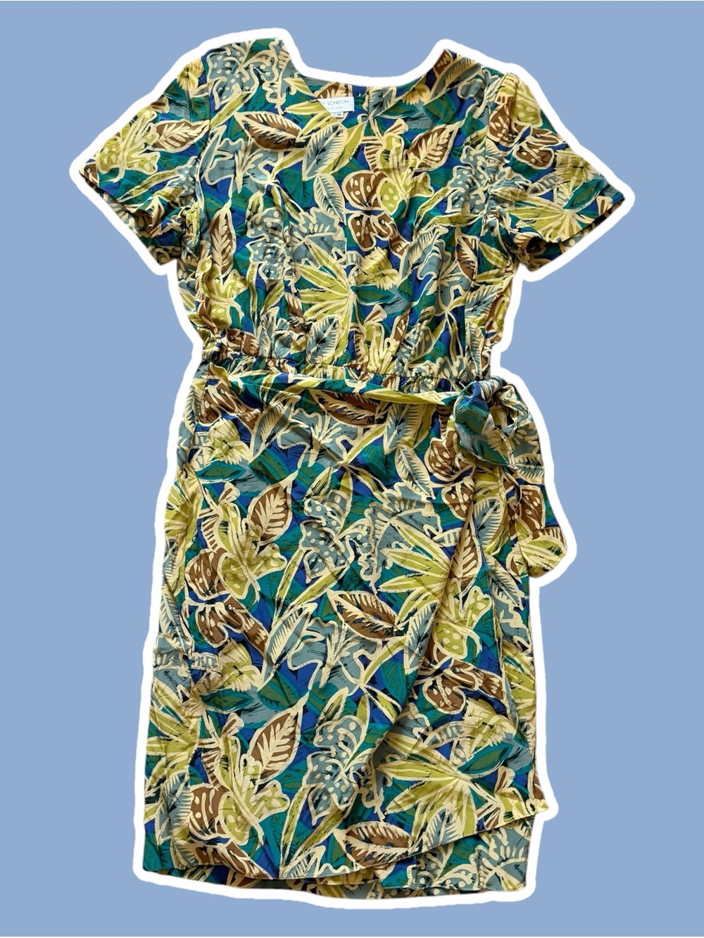 VTG ~ 1990s ~ Maggy London ~ Tropical Faux Wrap Dress ~ Silk ~ Summer ~ Size 14